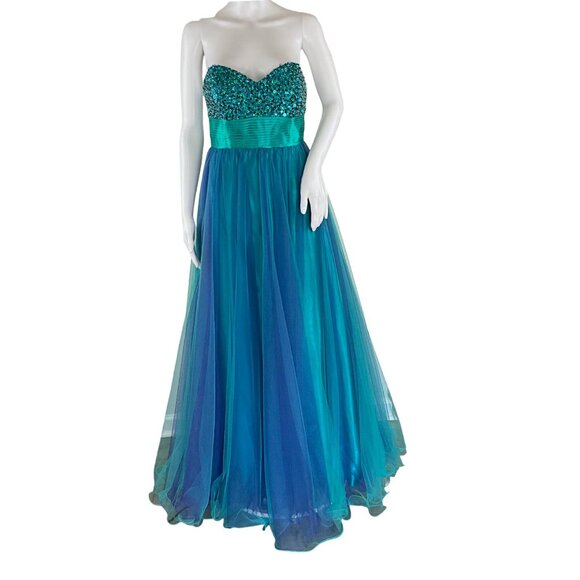 Cecily Brown Women’s Strapless Maxi Formal Dress Turquoise Blue Sz M Pre-owned